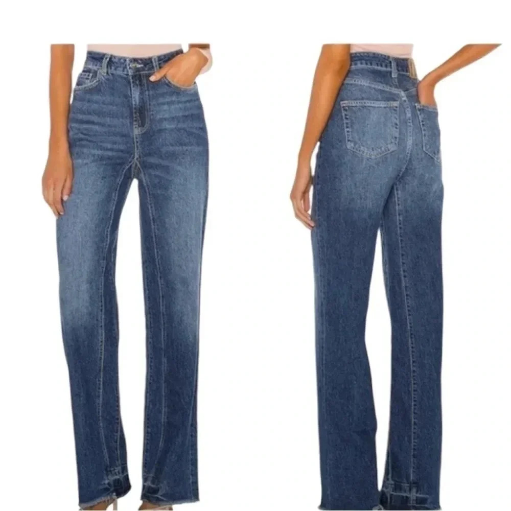 Free People Relaxed Straight Slouch Jeans in Indigo Blue Size 31